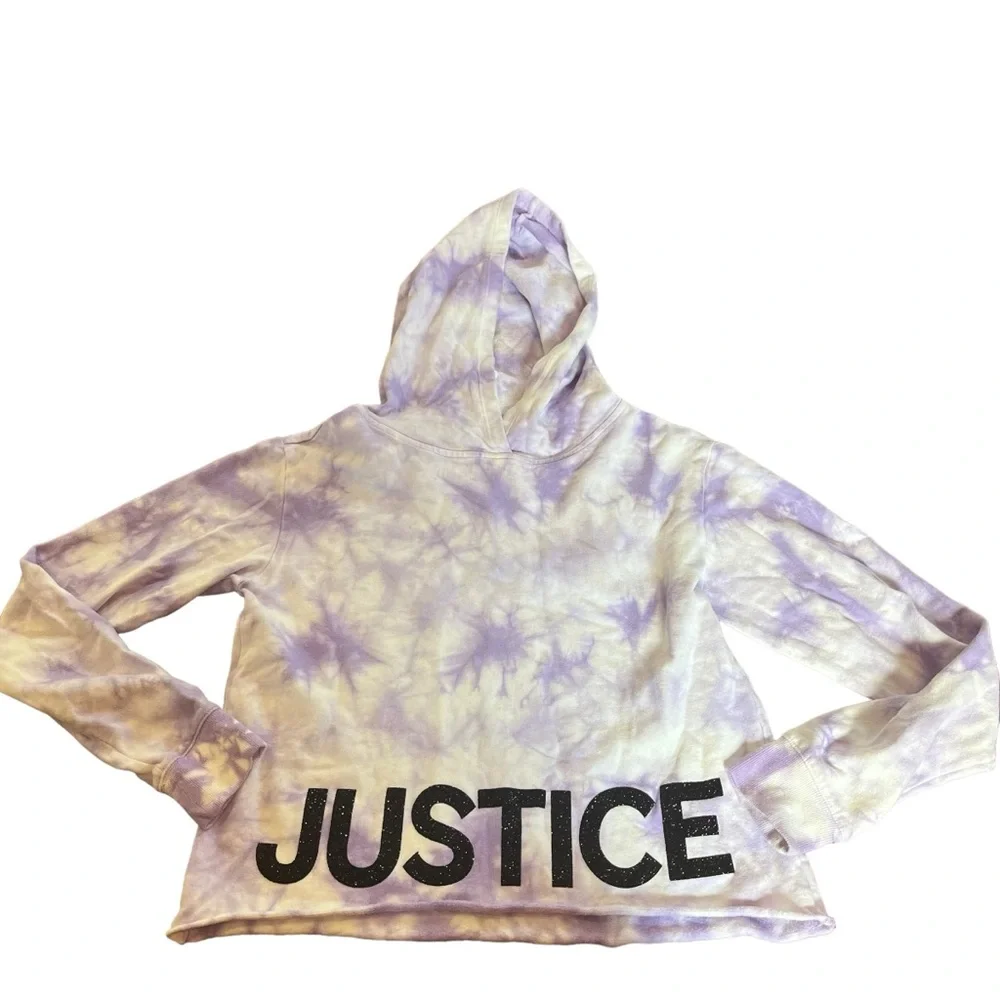 Justice Girls 12/14 Purple White‎ Tie Dye Glitter Sweatshirt Hoodie Pullover